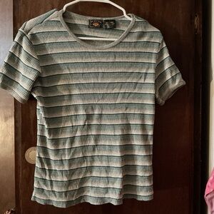 Route 66 Gray and Blue Striped Tee